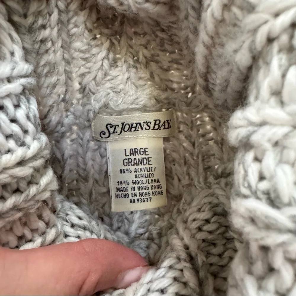St. John's Bay Women's Large Cable Knit Turtleneck Sweater - Wool Blend - Gray